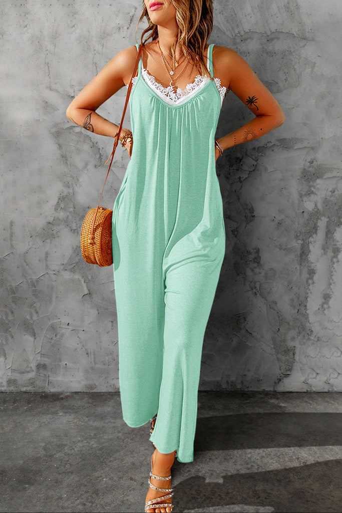 Plus Size Spaghetti Strap Wide Leg Jumpsuit