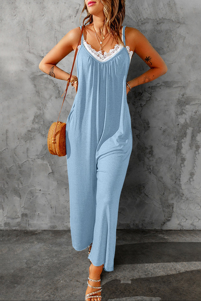 Plus Size Spaghetti Strap Wide Leg Jumpsuit