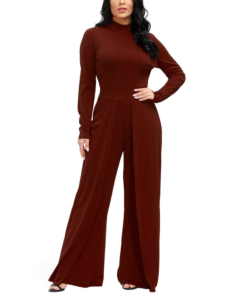 Long Sleeve Round Neck Wide Leg Jumpsuit