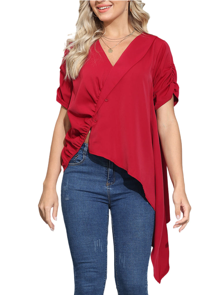 V Neck Casual High Low T-Shirts