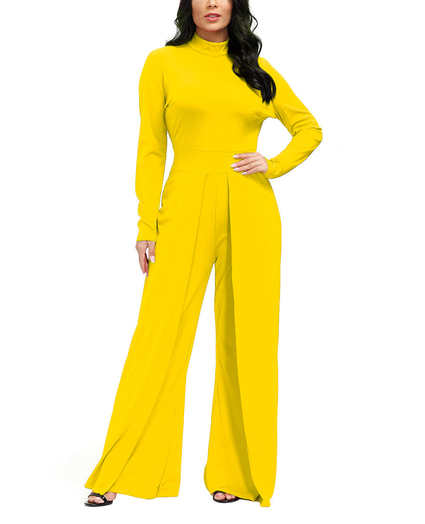 Long Sleeve Round Neck Wide Leg Jumpsuit