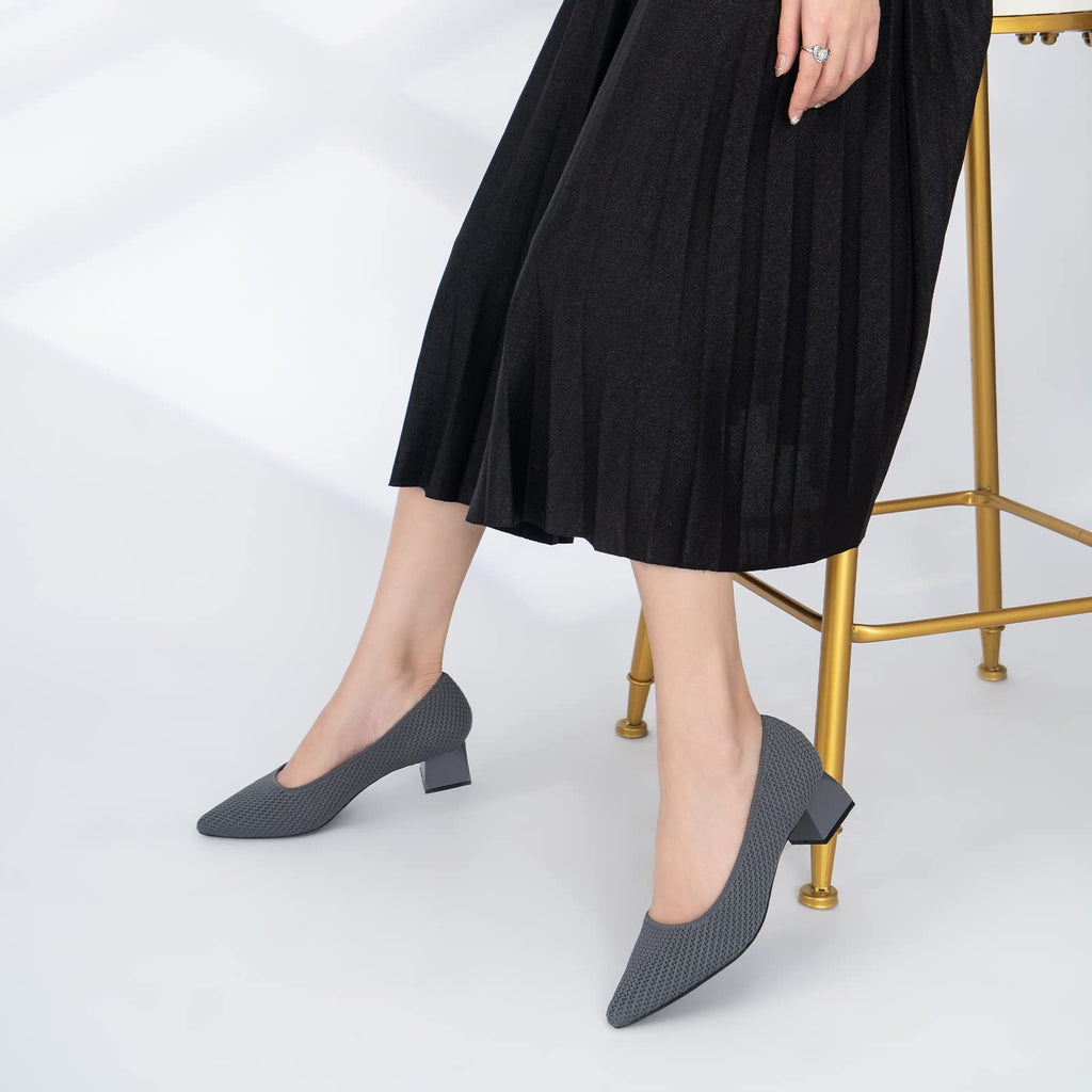 Knit Pointed Toe Chunky Low Heel Shoes