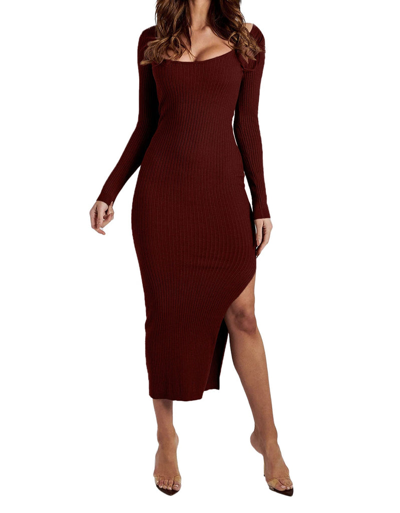 Long Sleeve Asymmetrical Bodycon Midi Dresses