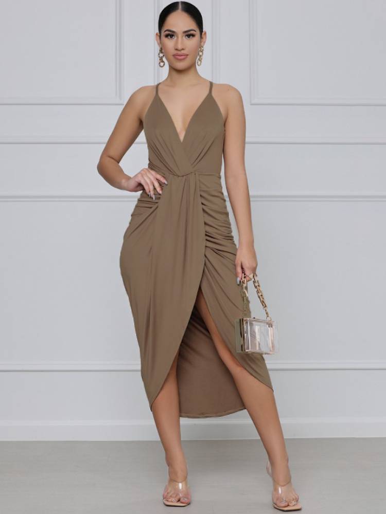 Spaghetti Strap Backless Ruched Mini Dresses