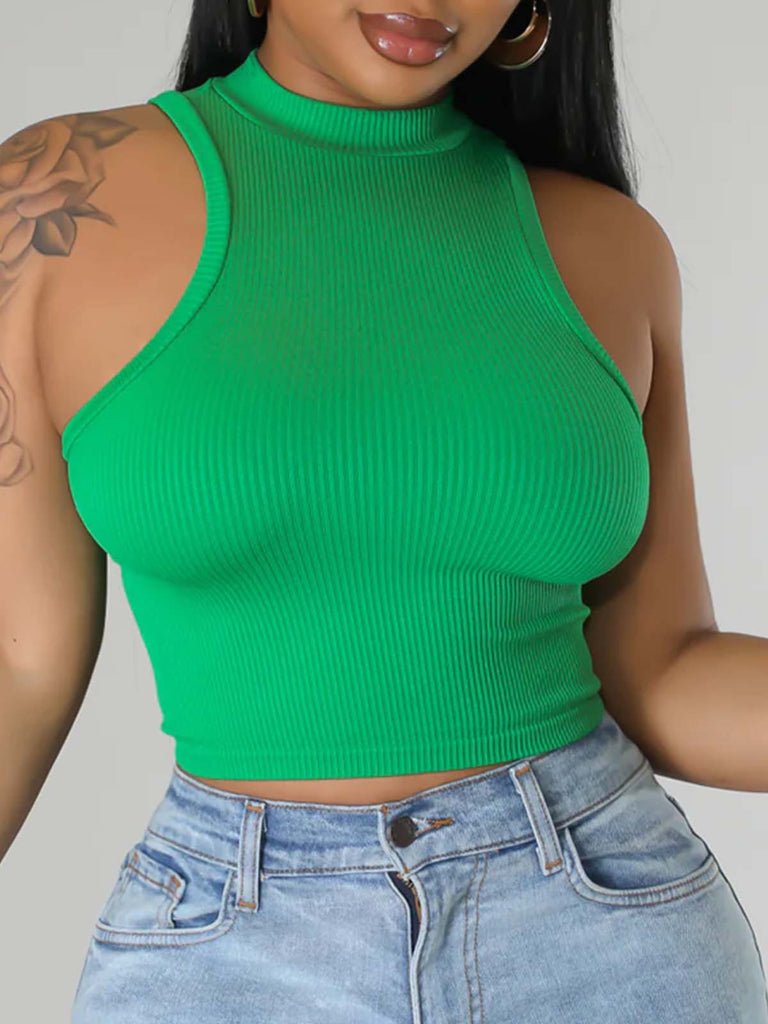 Sleeveless Ribbed Solid Crop Tops