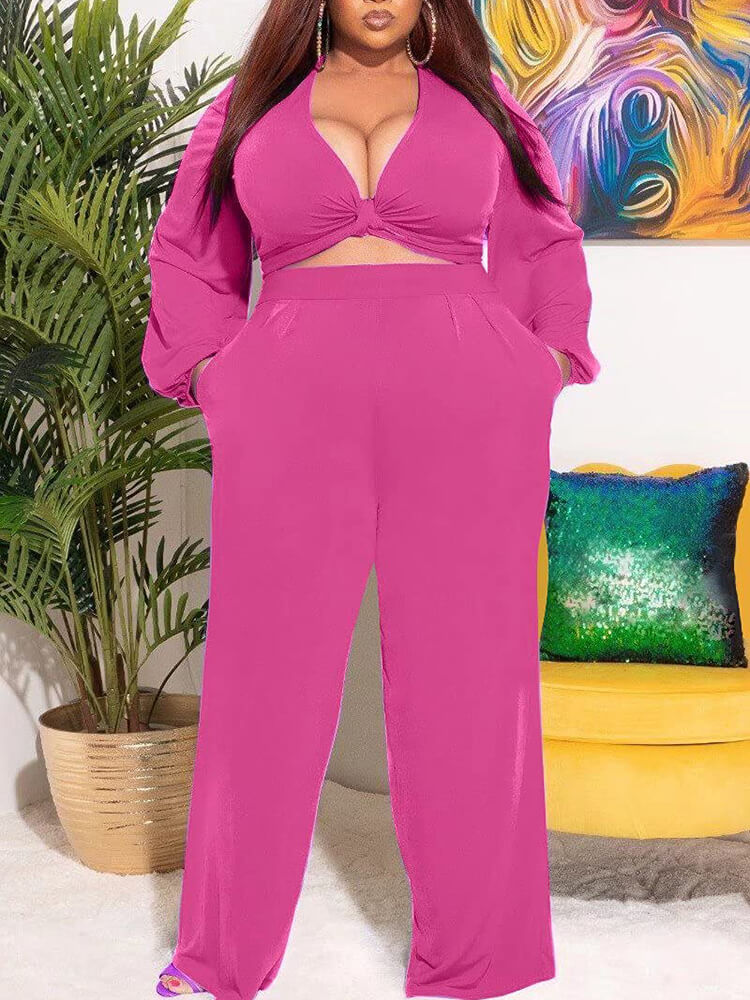 Plus Size V Neck Tops & Long Pants