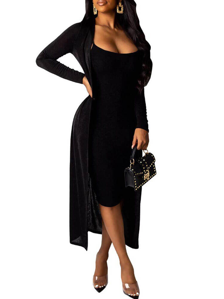 Two Piece Long Sleeve Coats & Spaghetti Strap Dresses