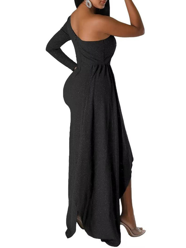 Asymmetrical Sleeve Side Split Maxi Dresses