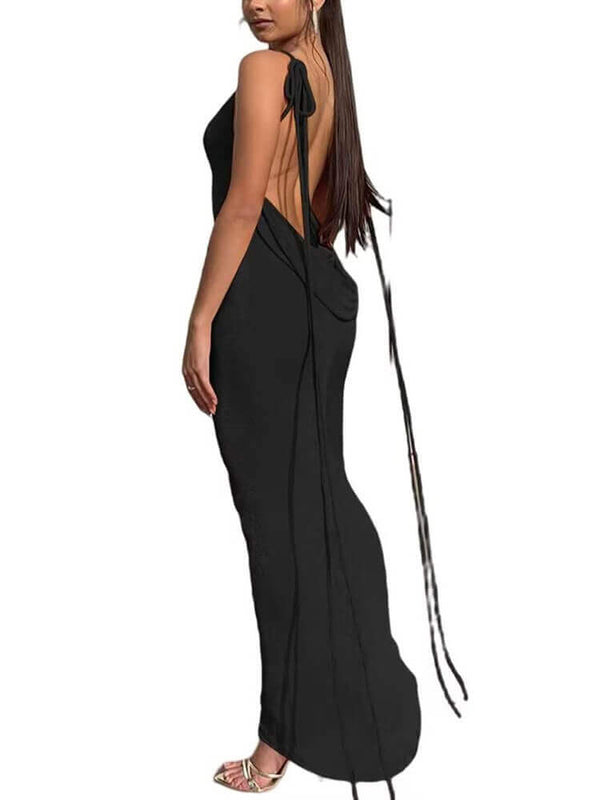 Spaghetti Straps Crew Neck Backless Maxi Dresses