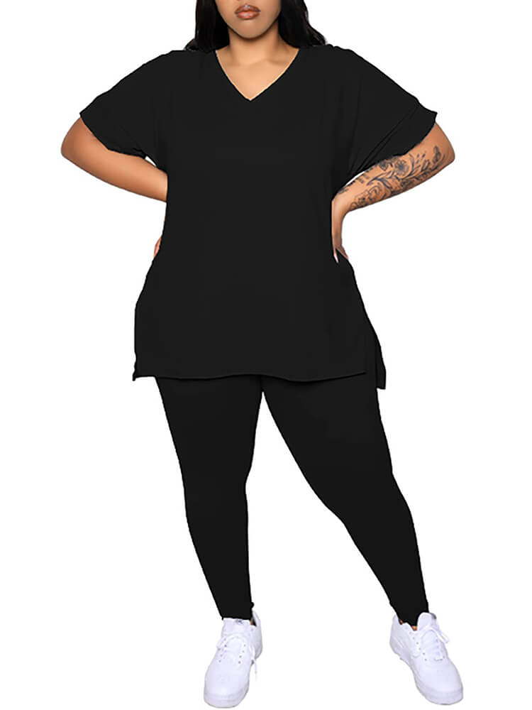 Plus Size Short Sleeve Tops Bodycon Long Pants Set