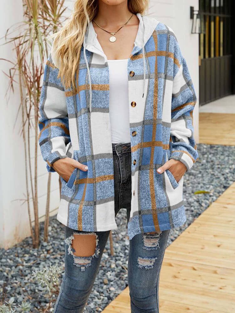 Plaid Button Down Hoodie Jackets