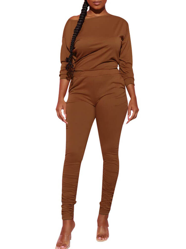 Two Piece Long Sleeve Bodycon Tops Legging Pants Set