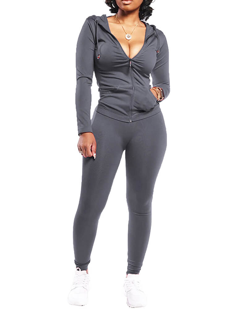 Two Piece Long Sleeve Zipper Hoodie + Pants