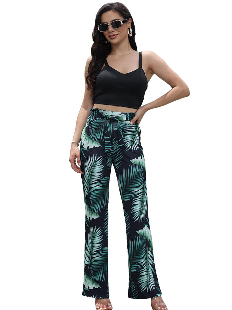 Two Piece Leaves Print Tops & Long Pants