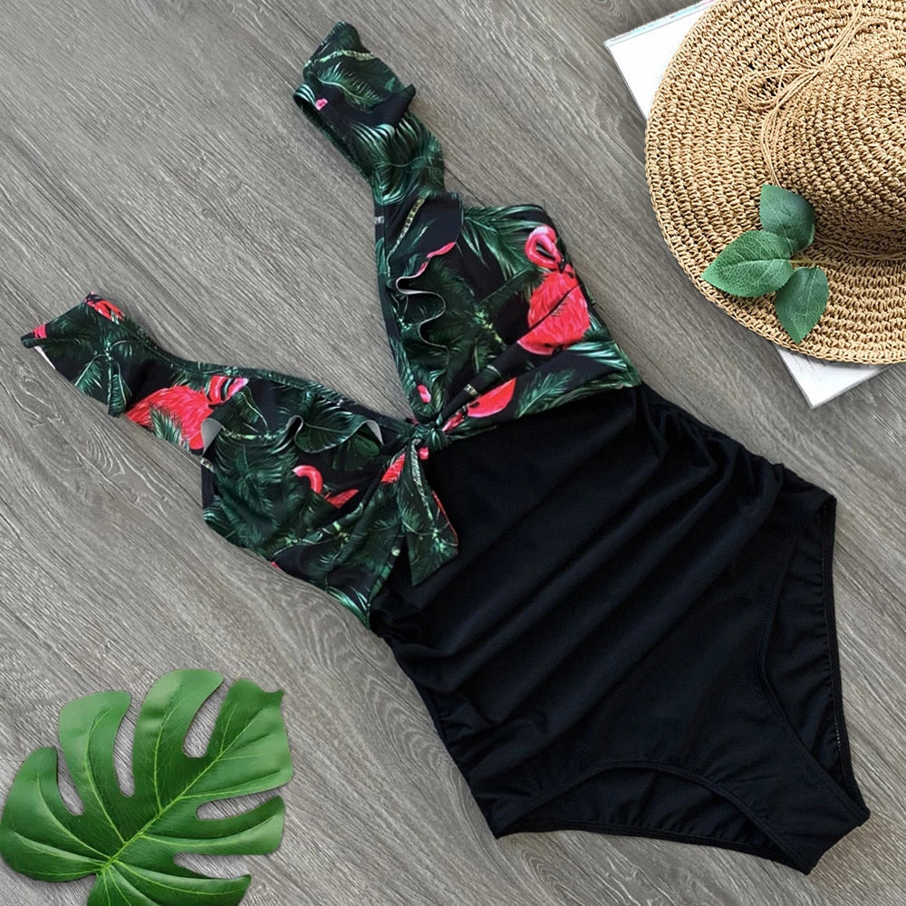 Flirty Elegance Ruffle Ruched Waist One Piece Swimsuit