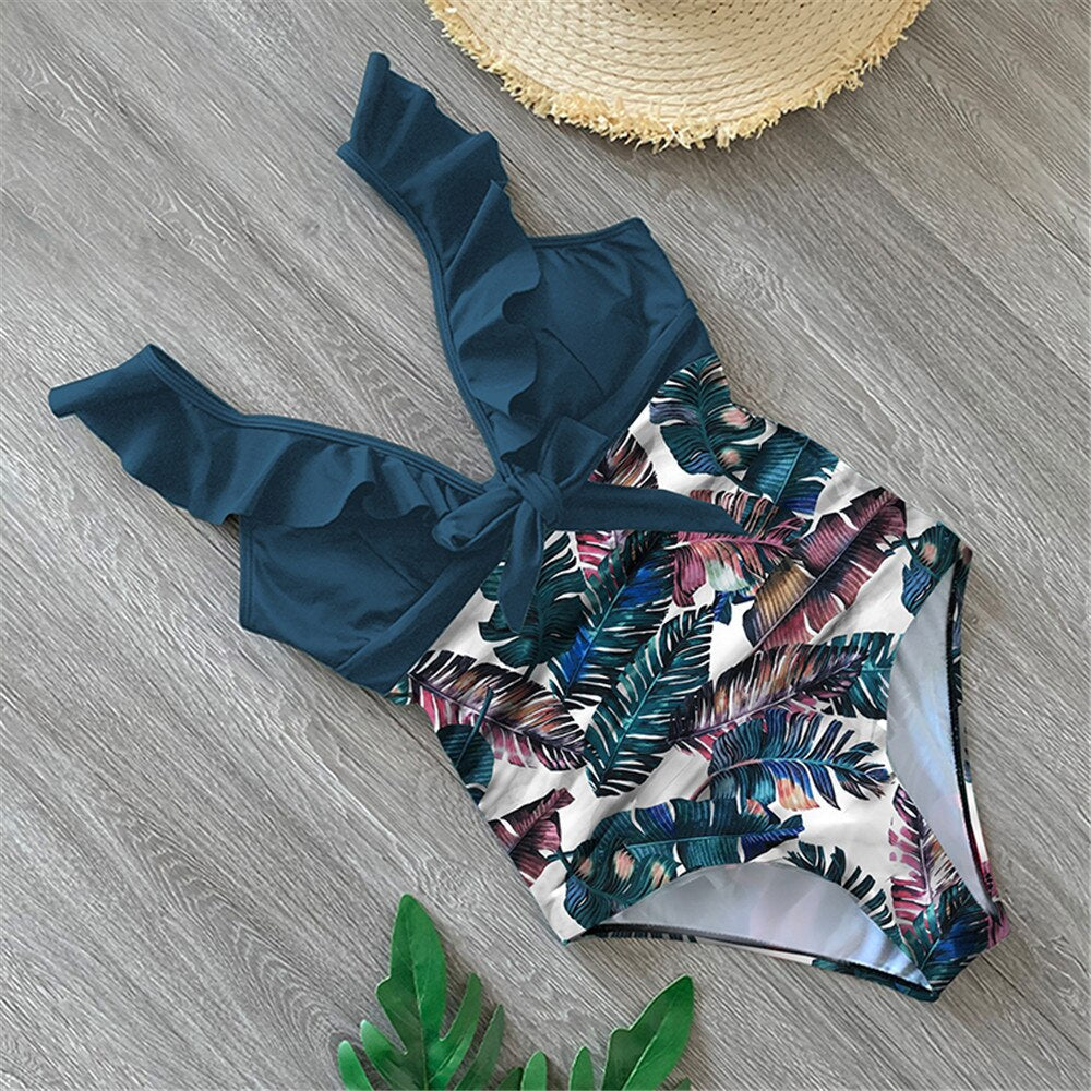 Flirty Elegance Ruffle Ruched Waist One Piece Swimsuit