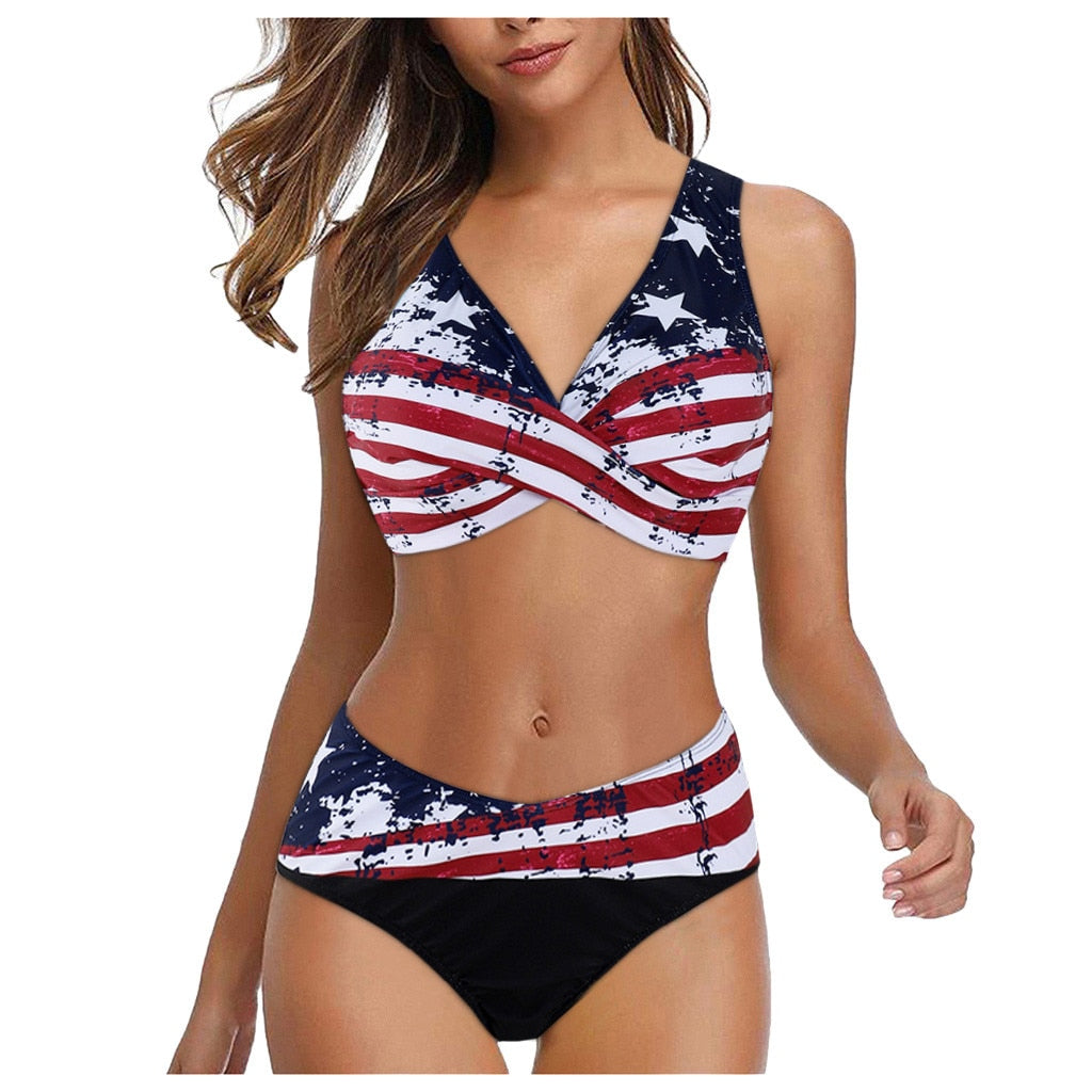 American Flag DD+ Plus Size Padded Bikini