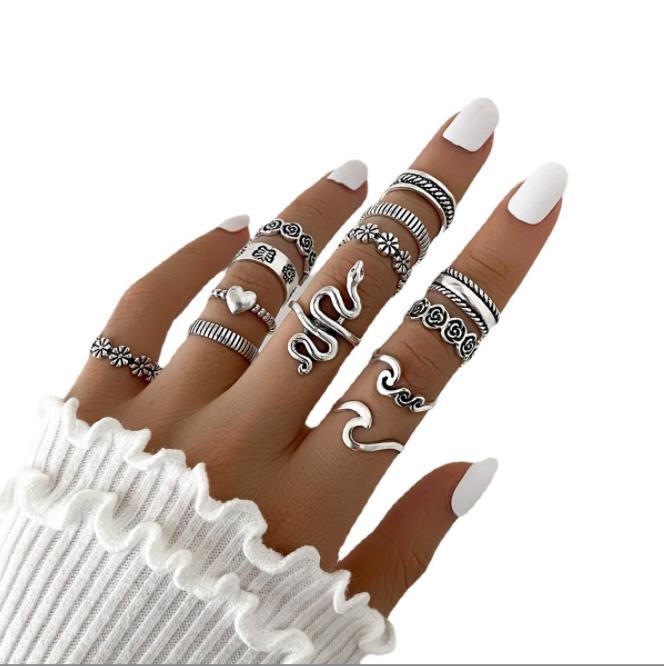 Boho Bliss Silver Gold Ring Set