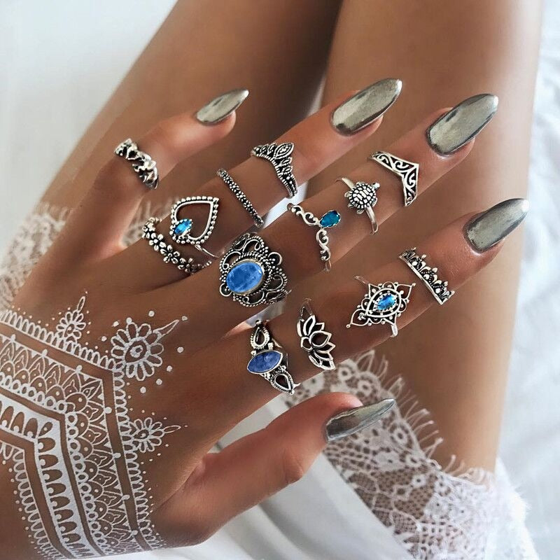 Boho Bliss Silver Gold Ring Set