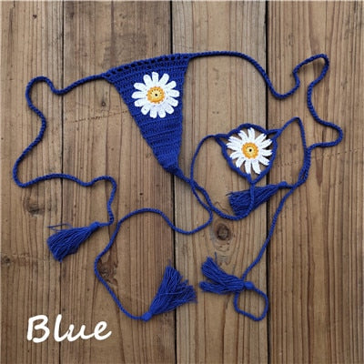 Sweet Sunflower Crochet Micro Thong String Bikini Bottom