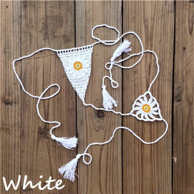 Sweet Sunflower Crochet Micro Thong String Bikini Bottom