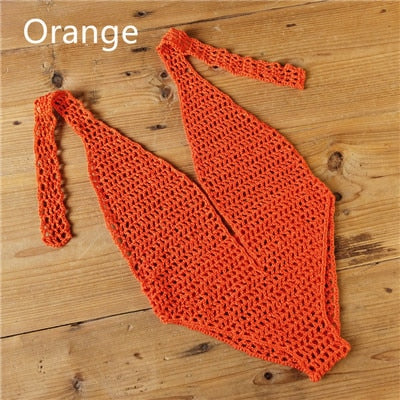 See Through Deep Plunge Boho Crochet One Piece Swimsuit