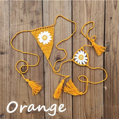 Sweet Sunflower Crochet Micro Thong String Bikini Bottom