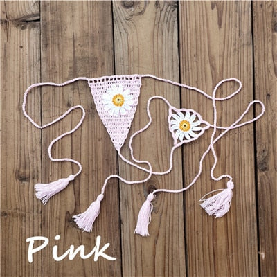 Sweet Sunflower Crochet Micro Thong String Bikini Bottom