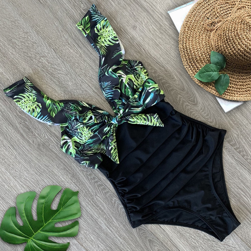 Flirty Elegance Ruffle Ruched Waist One Piece Swimsuit