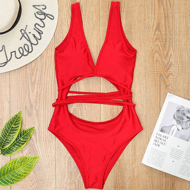 Wrap Around One Piece Cut Out Swimsuit