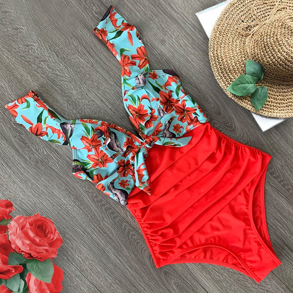 Flirty Elegance Ruffle Ruched Waist One Piece Swimsuit