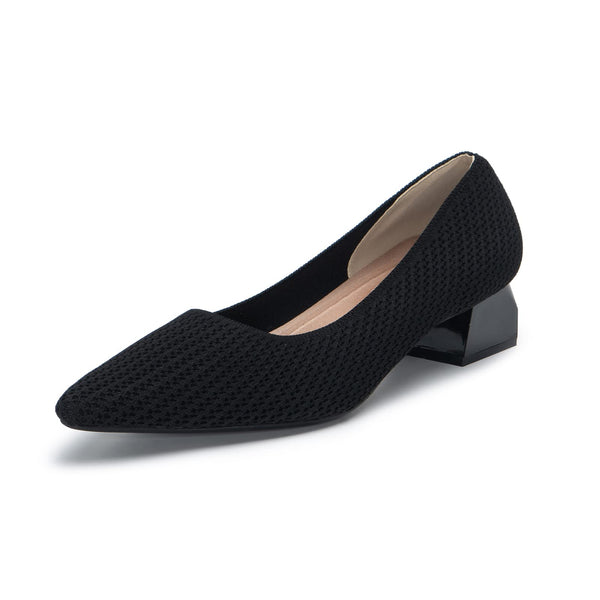 Knit Pointed Toe Chunky Low Heel Shoes