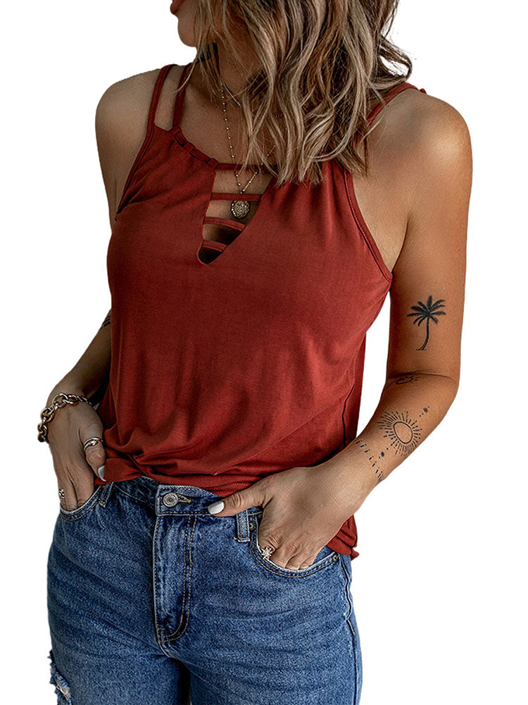 Spaghetti Strap Cut Out Tank Tops