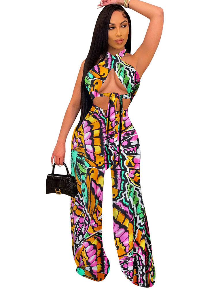 Two Piece Sleeveless Tie Dyed Pant Suits