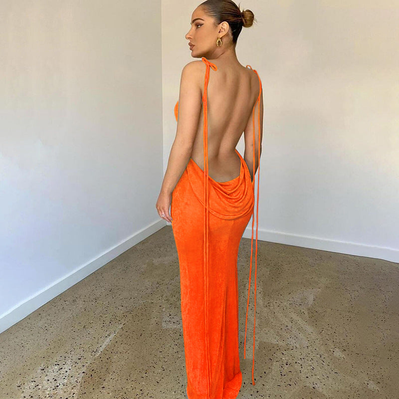 Spaghetti Strap Backless Bodycon Maxi Dress