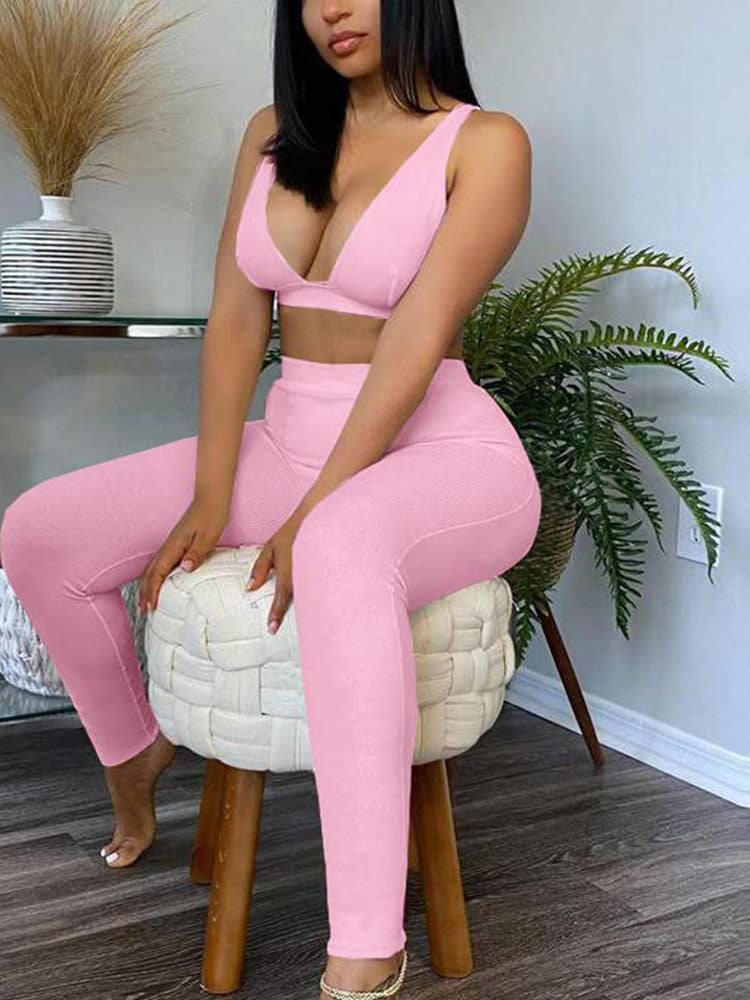 Two Piece Crop Top Long Pant Yoga Tracksuits