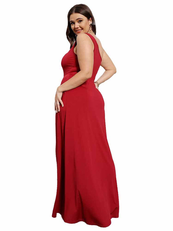 One Shoulder Split Solid Maxi Dresses