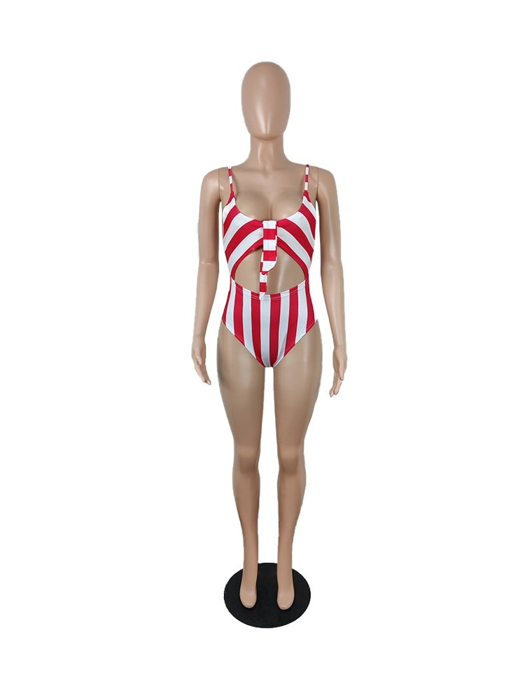 Striped Sensation Cut Out One Piece Bathing Suit