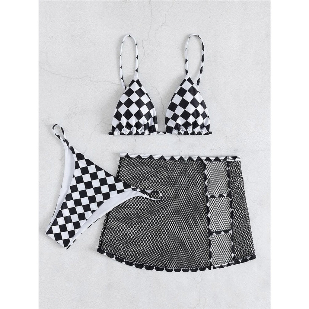 Black White Triangle Bikini with Adjustable Straps Set