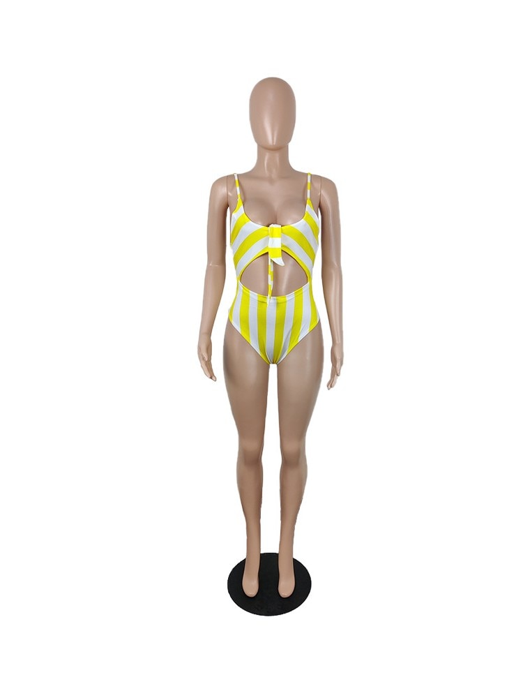 Striped Sensation Cut Out One Piece Bathing Suit