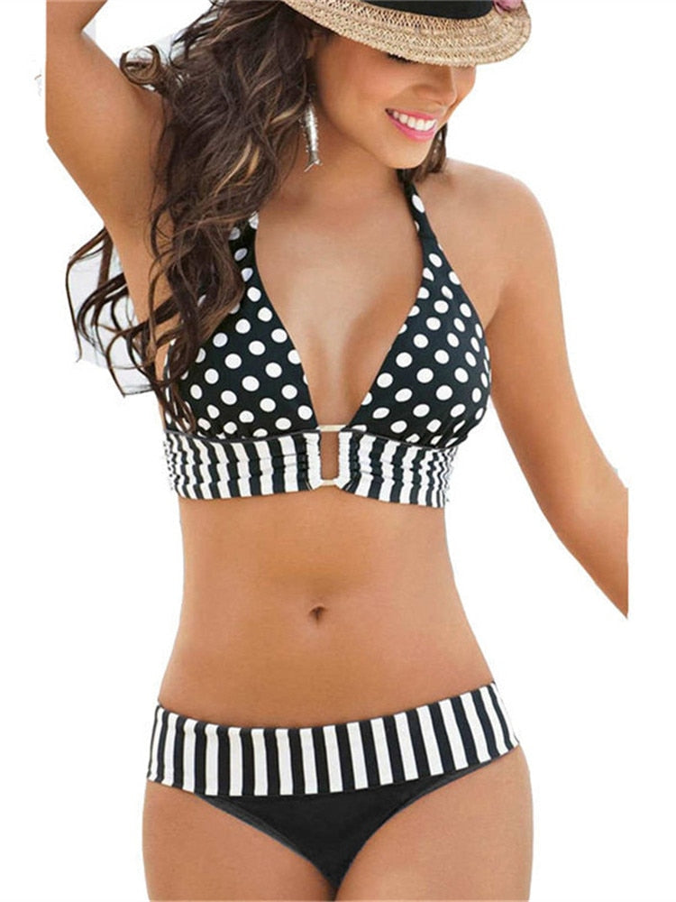 Seductive Polka Dots Bandage Push-Up Bikini Set