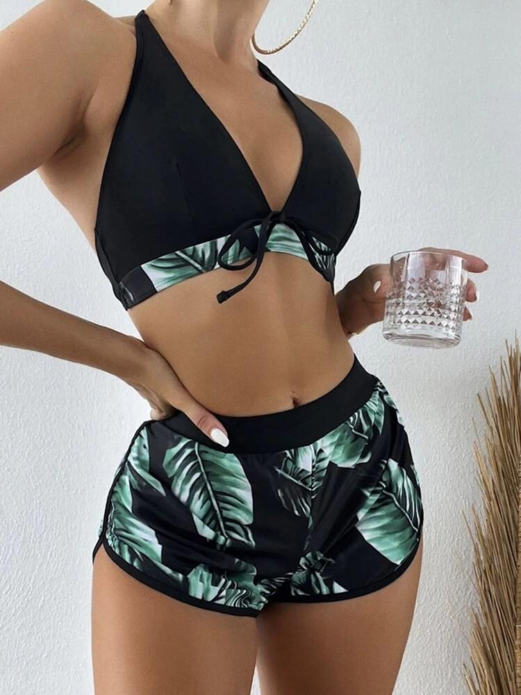 Caribbean High Waist Halter Full Cover Bikini Bottom Set