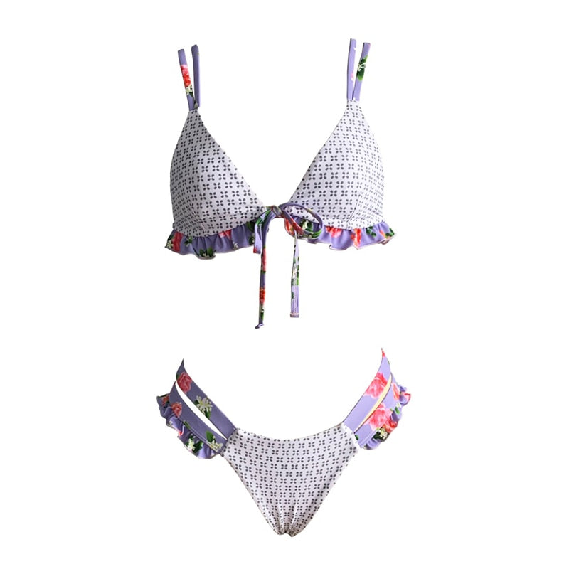 Enchanting Orchid Purple Floral Ruffle Bikini