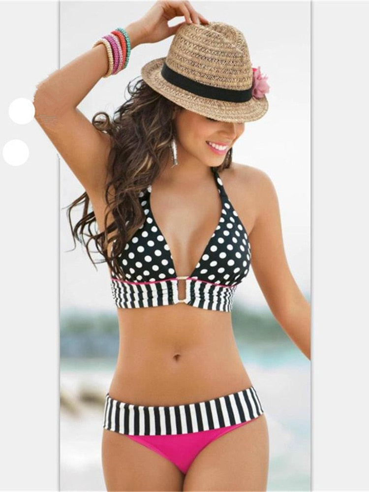 Seductive Polka Dots Bandage Push-Up Bikini Set