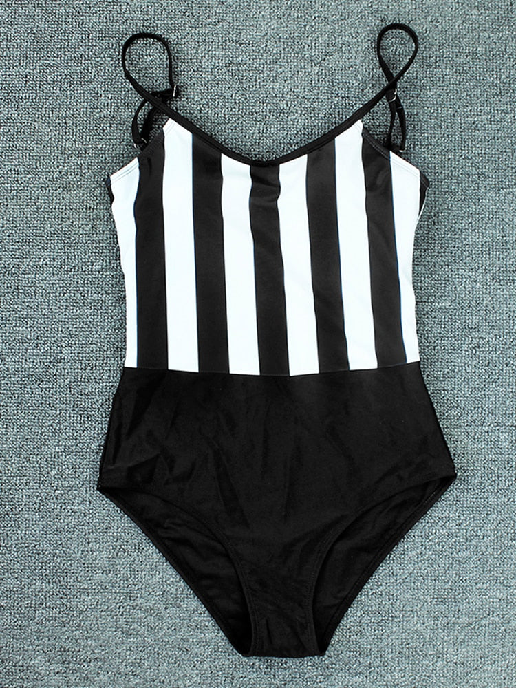 Striped Black Red One Piece Swimsuit