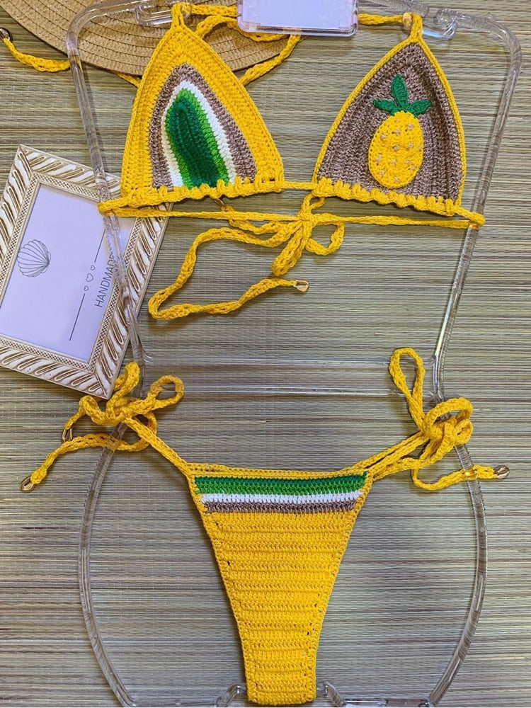 Pineapple Paradise Yellow Crochet Bikini