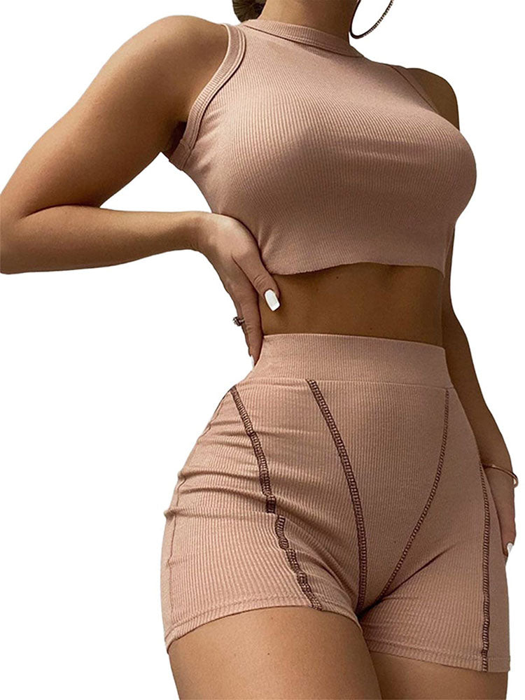 Two Piece Ribbed Crop Top & Short Tracksuits