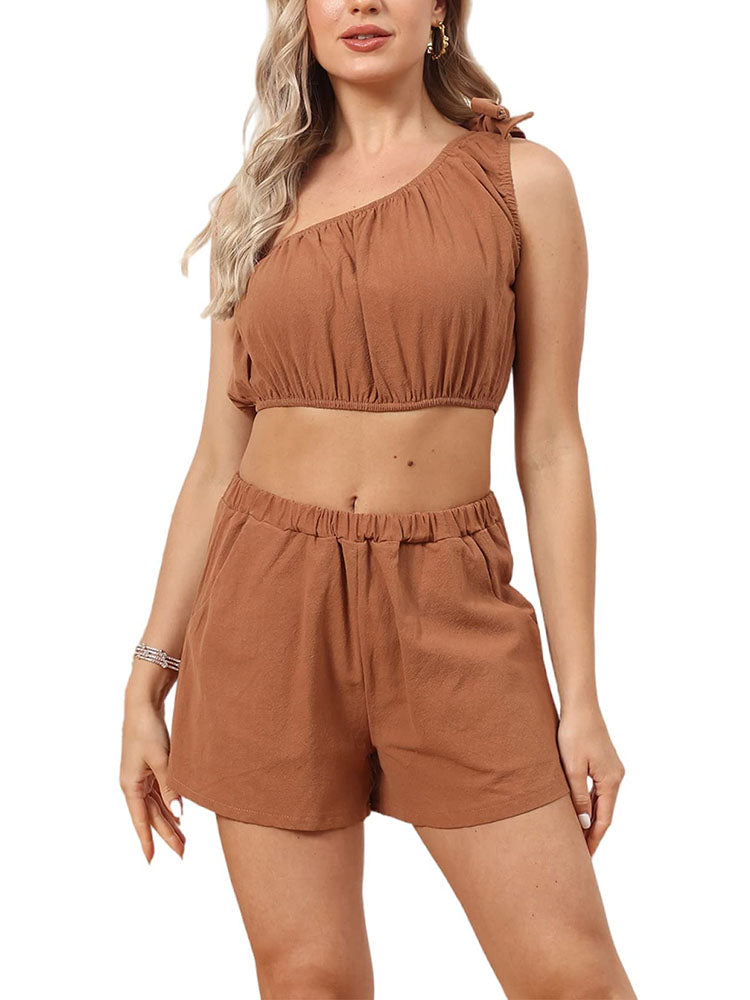 Two Piece One Shoulder Crop Top & Shorts