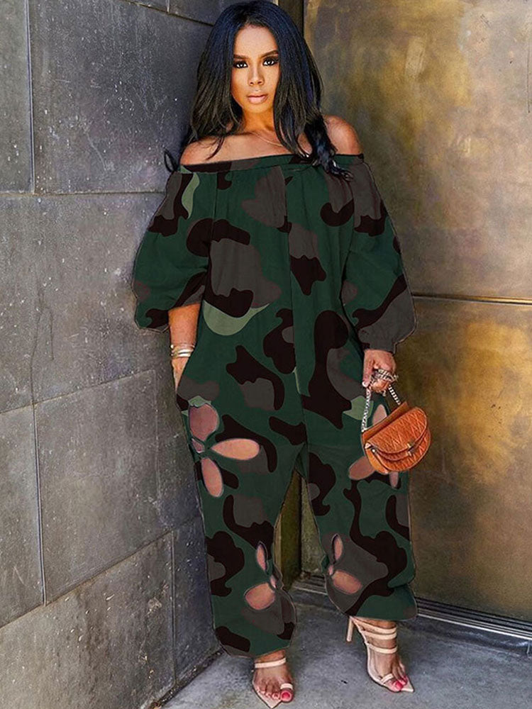 Plus Size Lantern Sleeves Loose Jumpsuits