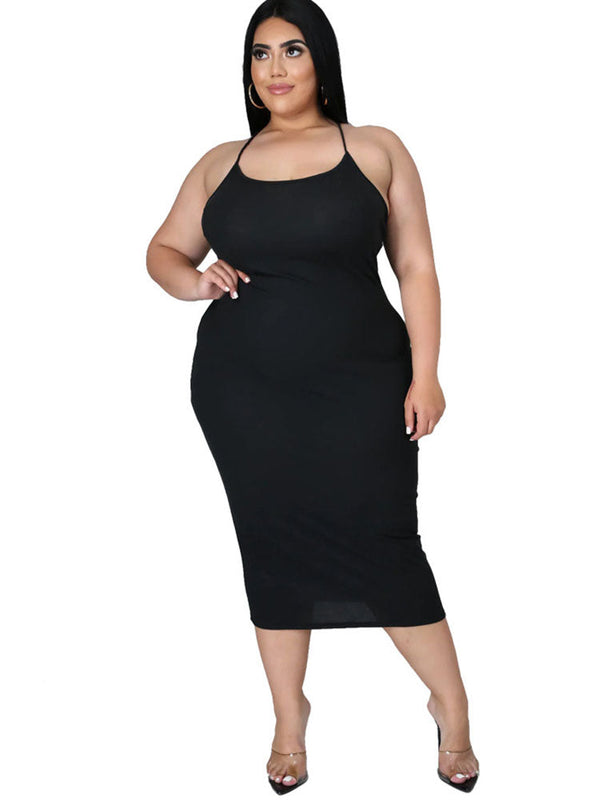 Plus Size Sleeveless Halter Backless Maxi Dresses